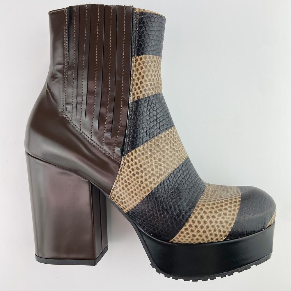 Tipe e Tacchi Ankle Boots Size‎ 39 Platform Chunky Brown Reptile Statement